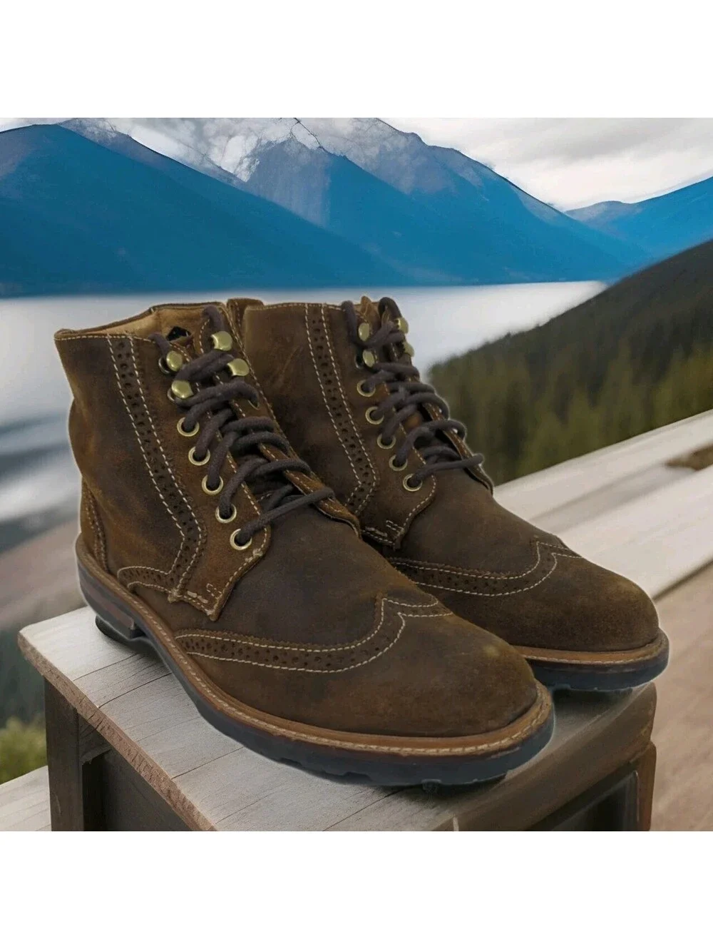 $200 Florsheim Kilbourn Brown Milled Suede Leather Wingtip Ankle Boots Men 9 9.5